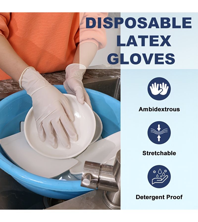 60 قطعة من قفازات اللاتكس disposable مقاس M سميكة ومرنة للغاية ومقاومة للتمزق وخالية من المسحوق ومقاومة للانزلاق لاستخدامها في تنظيف المطبخ والوشم وصبغ الشعر والصالونات - Image 2