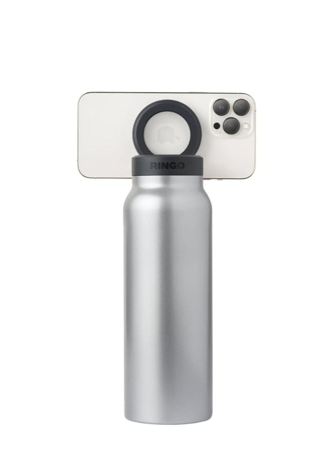 Ringo Water Bottle + Free Magnetic Booster Ring | Stainless Steel Hydration Bottle w/ Integrated MagSafe Phone Mount, 12Hrs Hot/24Hrs Cold, BPA-Free, Works w/ All Devices Android & iOS- Stainless 24Oz - Image 2