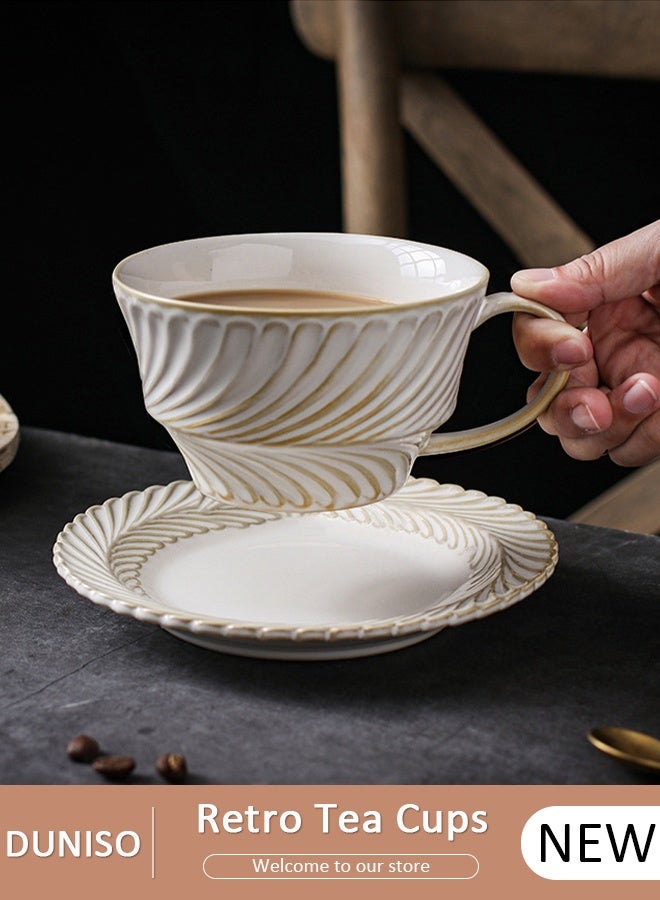 DUNISO طقم فناجين شاي وصحون بنوم بنه من ريترو، طقم شاي بورسلين لحفلات الشاي بعد الظهر، صحن لمطبخ حليب القهوة وغرفة الرسم - Image 1