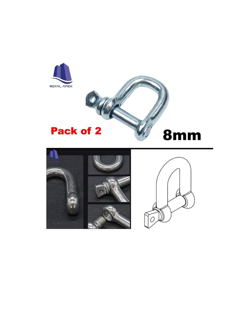 Galvanized Iron (GI) D Ring Shackle Lock, Shackle Hook Clip for Heavy Duty Construction, Chain Link Tow, Marine Shackles, Gym Hook and Vehicle Recovery & DIY Projects… (Pack of 2, 8mm)  - Image 3