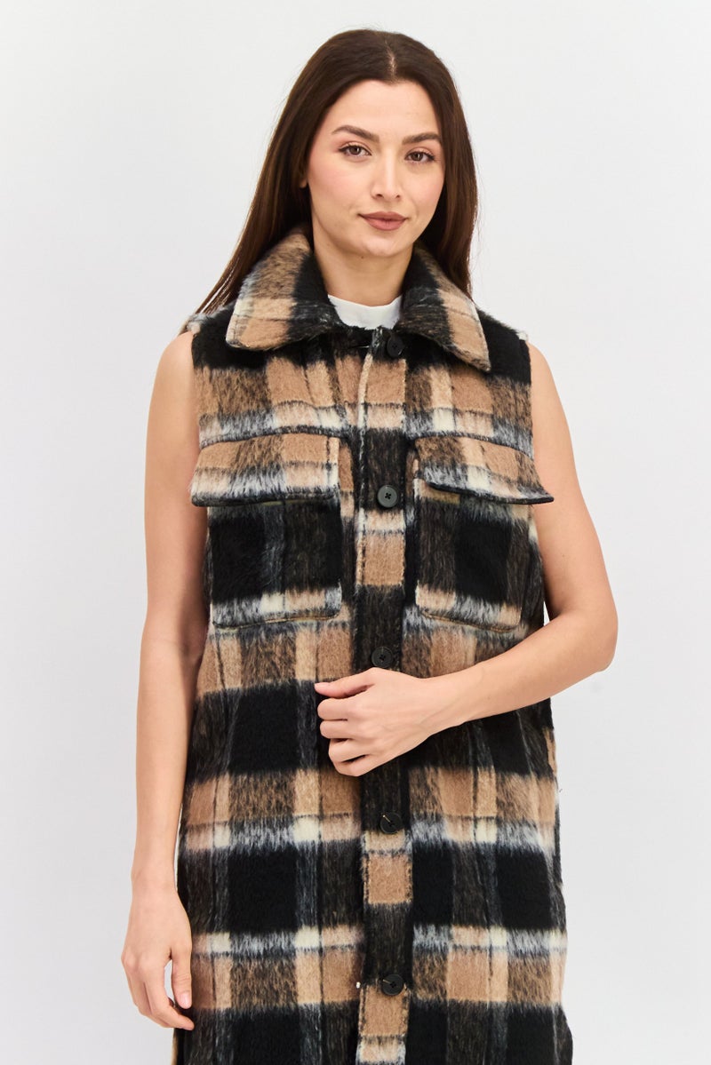 Violet Romance Women Plaid Sleeveless Trench Coat, Multicolor  - Image 2