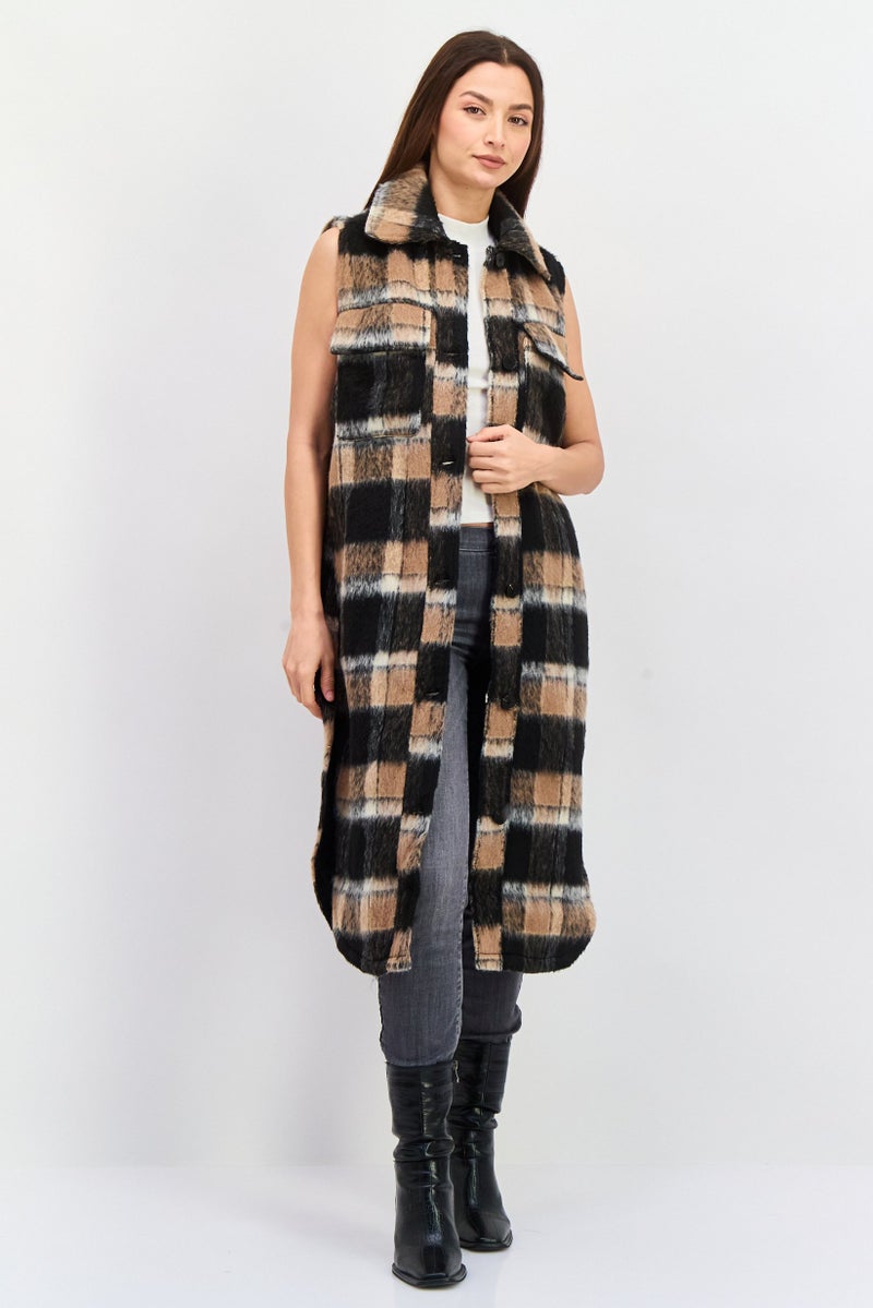 Violet Romance Women Plaid Sleeveless Trench Coat, Multicolor  - Image 1