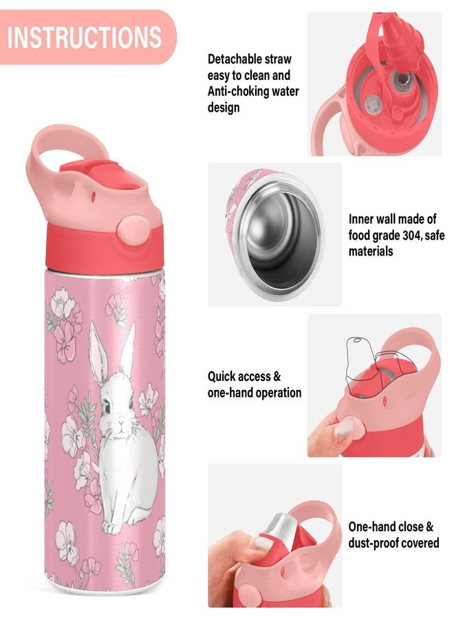 Kigai Cute Bunny Rabbit Kids Water Bottle, Insulated Stainless Steel Water Bottles with Straw Lid, 12 oz BPA-Free Leakproof Duck Mouth Tumbler for Boys Girls - Image 5