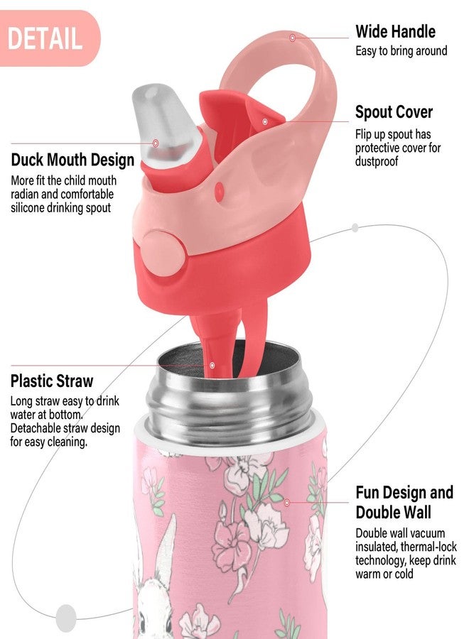 Kigai Cute Bunny Rabbit Kids Water Bottle, Insulated Stainless Steel Water Bottles with Straw Lid, 12 oz BPA-Free Leakproof Duck Mouth Tumbler for Boys Girls - Image 4