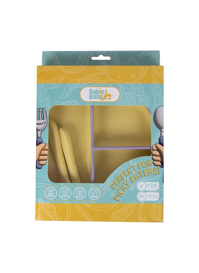 Babies Basic Silicone Baby Feeding Set Includes Silicone Suction Plate, Silicone Spoon And Fork For Baby With Travel Case - Purple  - Image 2