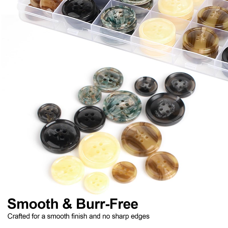 OELFFOW 110Pcs Mixed Sewing Buttons, 4-Hole Craft Round Blazer Buttons, 5 Color 3 Size (15mm, 20mm, 25mm) Suit Coats Resin Button, Suitable for Variety Clothing Sewing, DIY Craft (Style A) - Image 5
