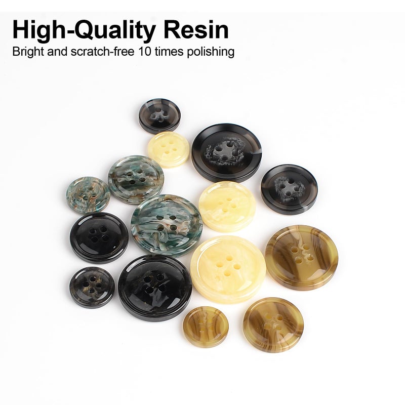 OELFFOW 110Pcs Mixed Sewing Buttons, 4-Hole Craft Round Blazer Buttons, 5 Color 3 Size (15mm, 20mm, 25mm) Suit Coats Resin Button, Suitable for Variety Clothing Sewing, DIY Craft (Style A) - Image 3