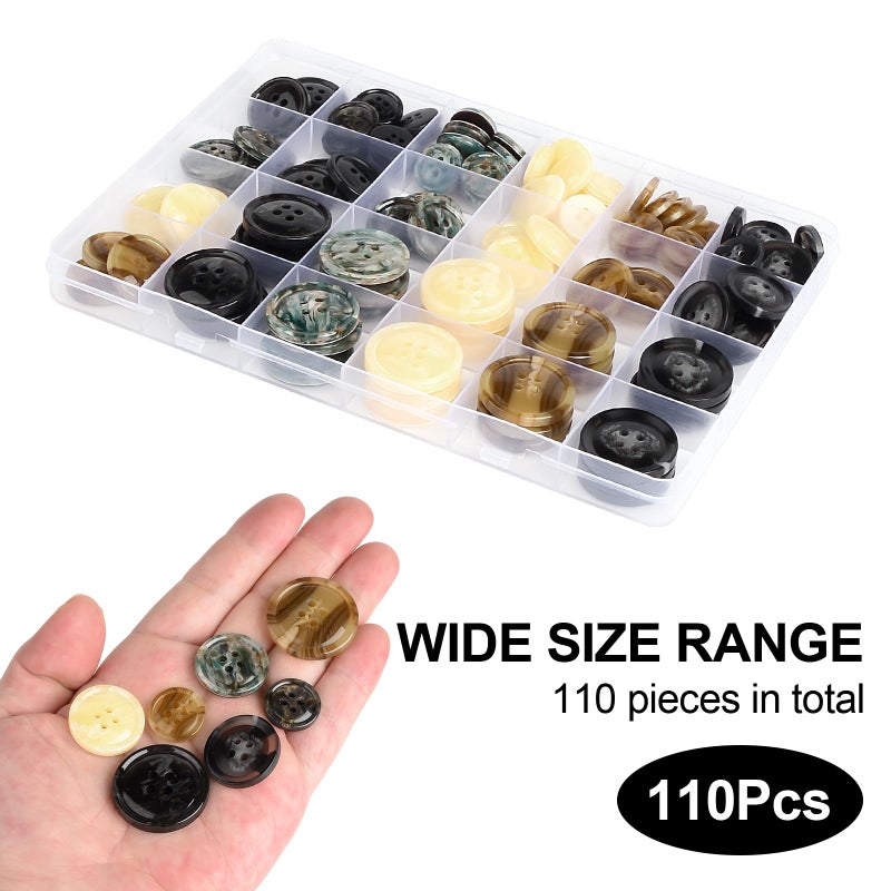 OELFFOW 110Pcs Mixed Sewing Buttons, 4-Hole Craft Round Blazer Buttons, 5 Color 3 Size (15mm, 20mm, 25mm) Suit Coats Resin Button, Suitable for Variety Clothing Sewing, DIY Craft (Style A) - Image 4