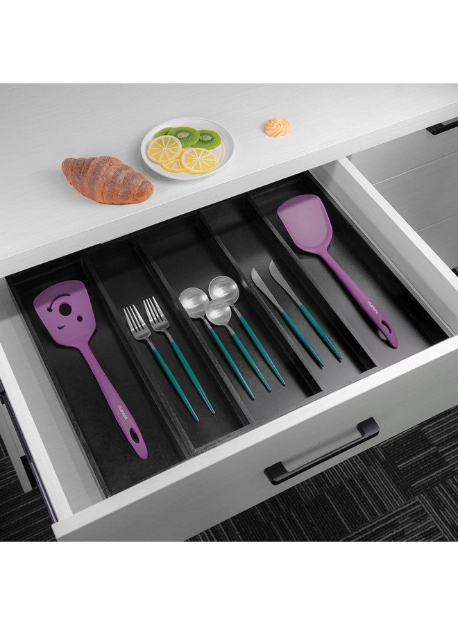 Utoplike Bamboo Drawer Organizer Kitchen Utensils, Adjustable Black Silverware Holder and Cutlery Tray Organiser, Expandable Drawer Divider for Flatware, Knives in Kitchen, Bedroom, Living Room - Image 2
