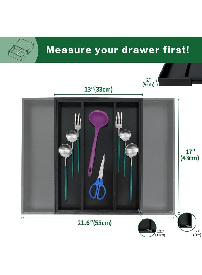 Utoplike Bamboo Drawer Organizer Kitchen Utensils, Adjustable Black Silverware Holder and Cutlery Tray Organiser, Expandable Drawer Divider for Flatware, Knives in Kitchen, Bedroom, Living Room - Image 3