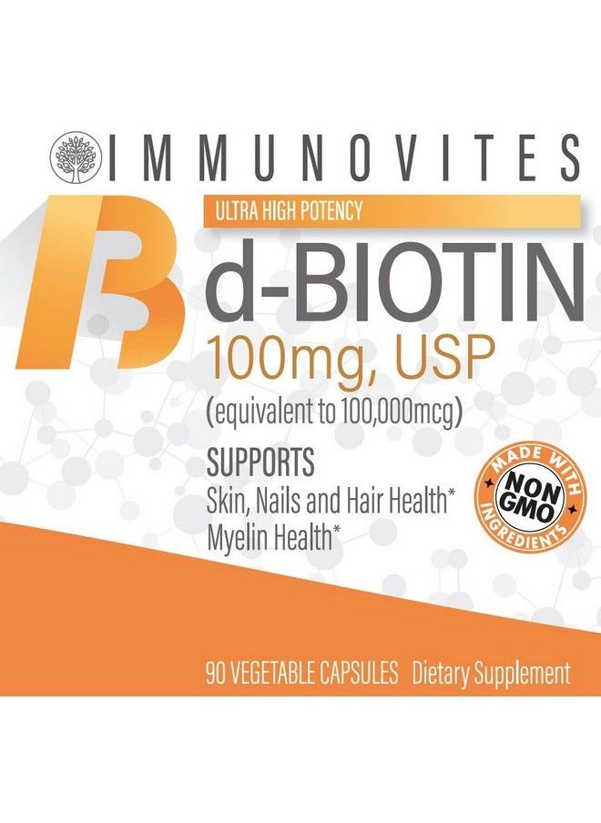 IMMUNOVITES - High Dose Biotin (As Dbiotin Usp) 100Mg (Equivalent To 100000Mcg) 90 Capsules High Potency - Image 1