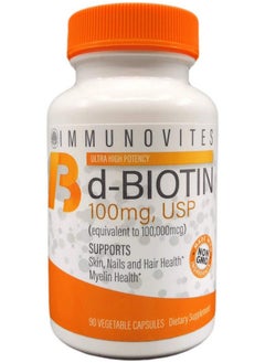 High Dose Biotin (As Dbiotin Usp) 100Mg (Equivalent To 100000Mcg) 90 Capsules High Potency