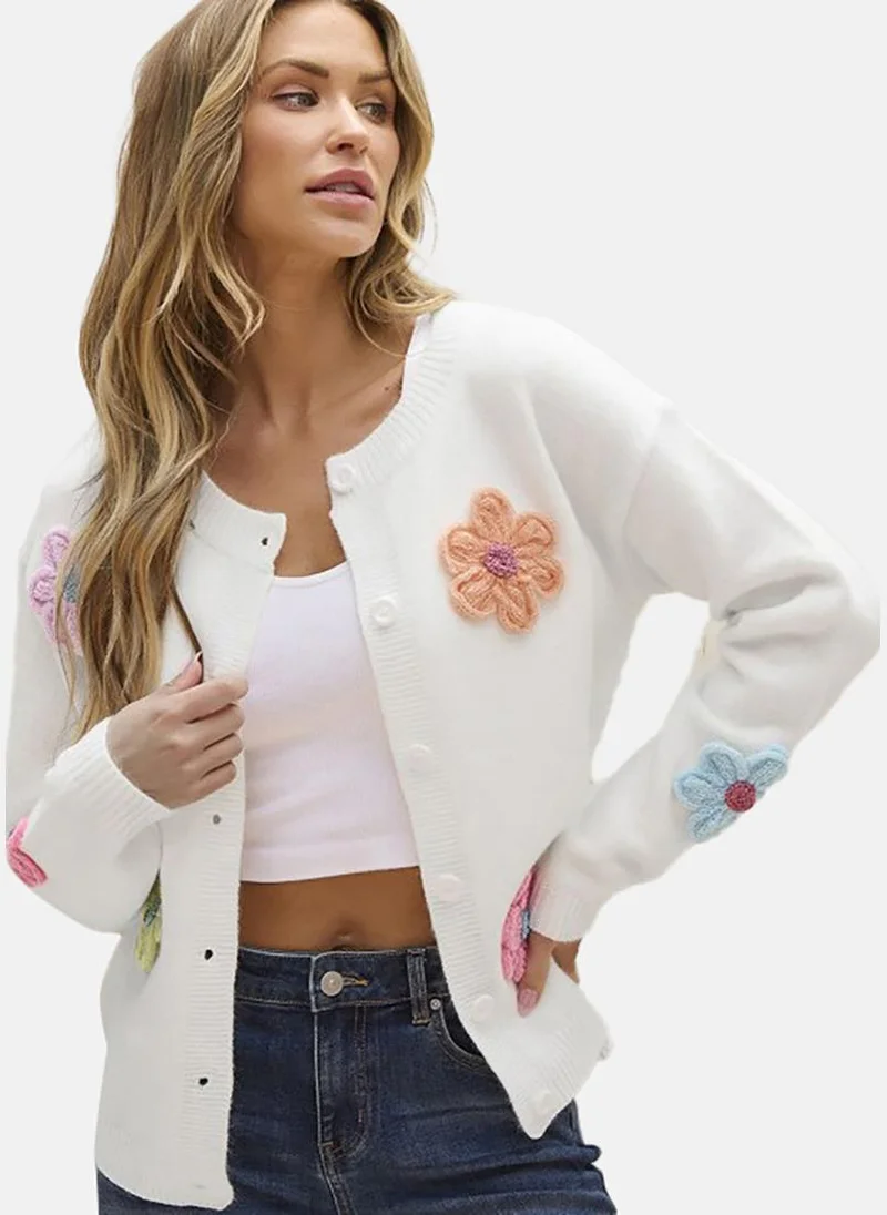 يونيكي Women Floral Printed Round Neck Long Sleeves Cardigan