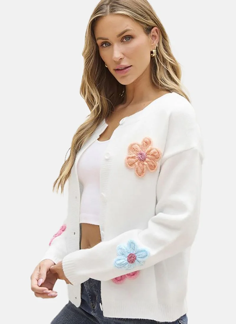 يونيكي Women Floral Printed Round Neck Long Sleeves Cardigan