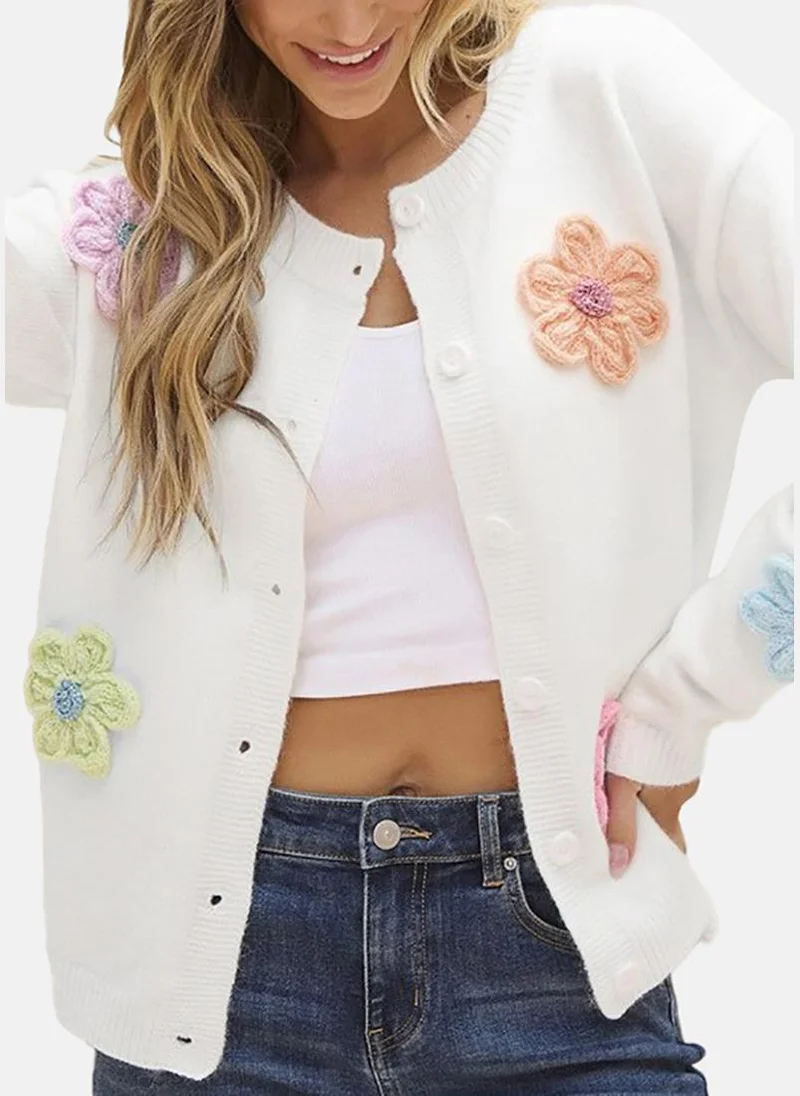يونيكي Women Floral Printed Round Neck Long Sleeves Cardigan
