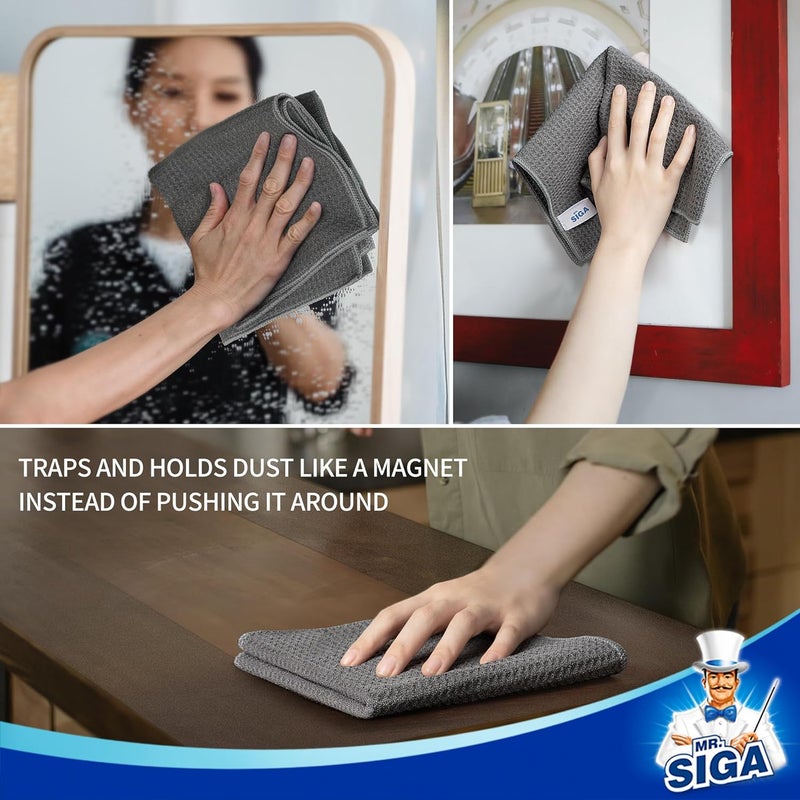 Mr Siga MR.SIGA Set of 6 Waffle Microfibre Cloths - Absorbent Reusable Tea Towels, Multi-Purpose Washcloths, 32 x 32 cm, Grey - Image 5