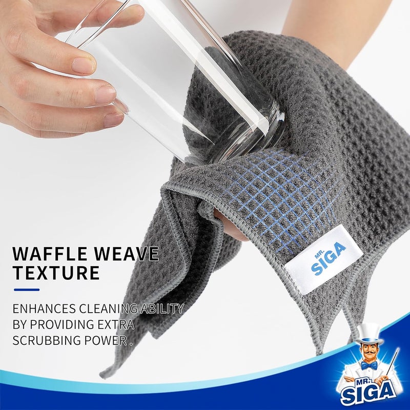 Mr Siga MR.SIGA Set of 6 Waffle Microfibre Cloths - Absorbent Reusable Tea Towels, Multi-Purpose Washcloths, 32 x 32 cm, Grey - Image 3