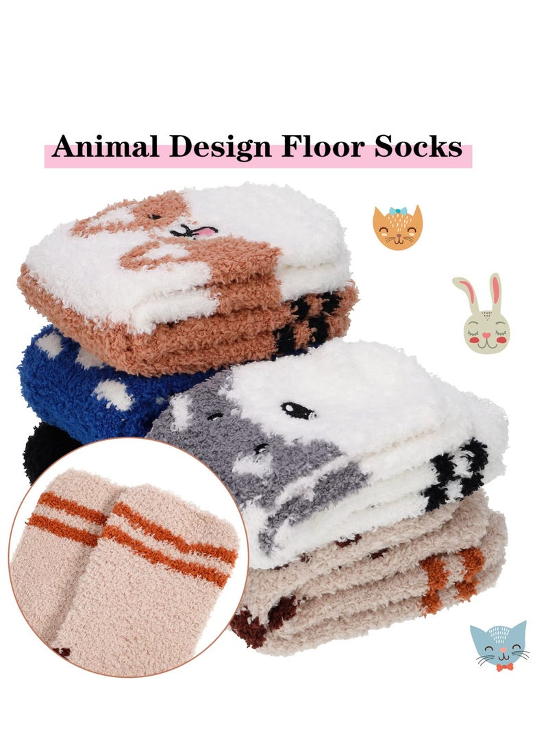 5 Pairs Fluffy Women Socks, Animal Fuzzy Socks Funny Fluffy Soft Socks, Animal Ladies Thermal Sock Fuzzy Bed Socks, Warm Winter Sleep Socks, for Winter Home Sleeping Holiday Gifts - Image 4