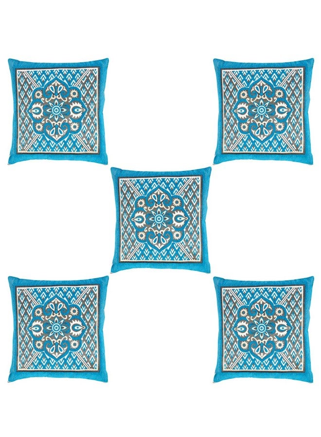 Nendle Velvet 500TC Cushion Covers, 16 x 16 Inches, Sky Blue, Set of 5 Pieces - Image 2