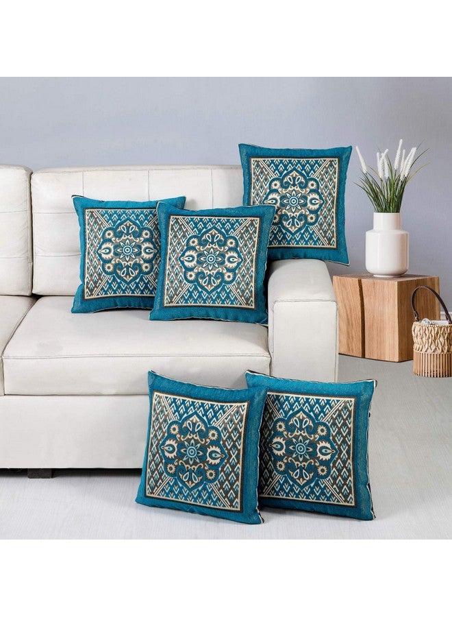 Nendle Velvet 500TC Cushion Covers, 16 x 16 Inches, Sky Blue, Set of 5 Pieces - Image 1