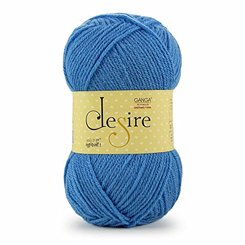 Ganga Acrowools Desire Hand Acrylic Knitting and Crochet Yarn. Pack of 1 Ball - 100 GMS. Shade No - Dsr032 AzureBlue - Image 1