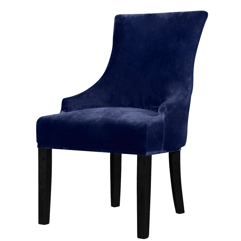 Lellen Velvet Stretch Wingback Chair Cover Slipcover  Reusable Protector Cover for Dining Room Banquet Home Decor etc Machine Washable Hand Washable Navy 1PC
