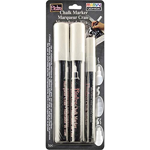 Marvy Uchida UCHIDA 48023-3A Bistro Chalk Marker, 3 Tip Sizes, White - Image 1
