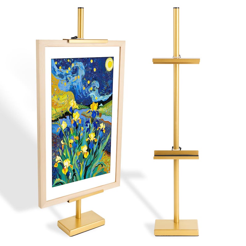 Pelesaurea Adjustable Tabletop Easel Stand for Picture Frames up to 29" H - Metal Frame Holder Stand for Sign, Artwork, Canvas Display - Compact Black Small Easel Stands for Home Office Galleries (Golden) - Image 1
