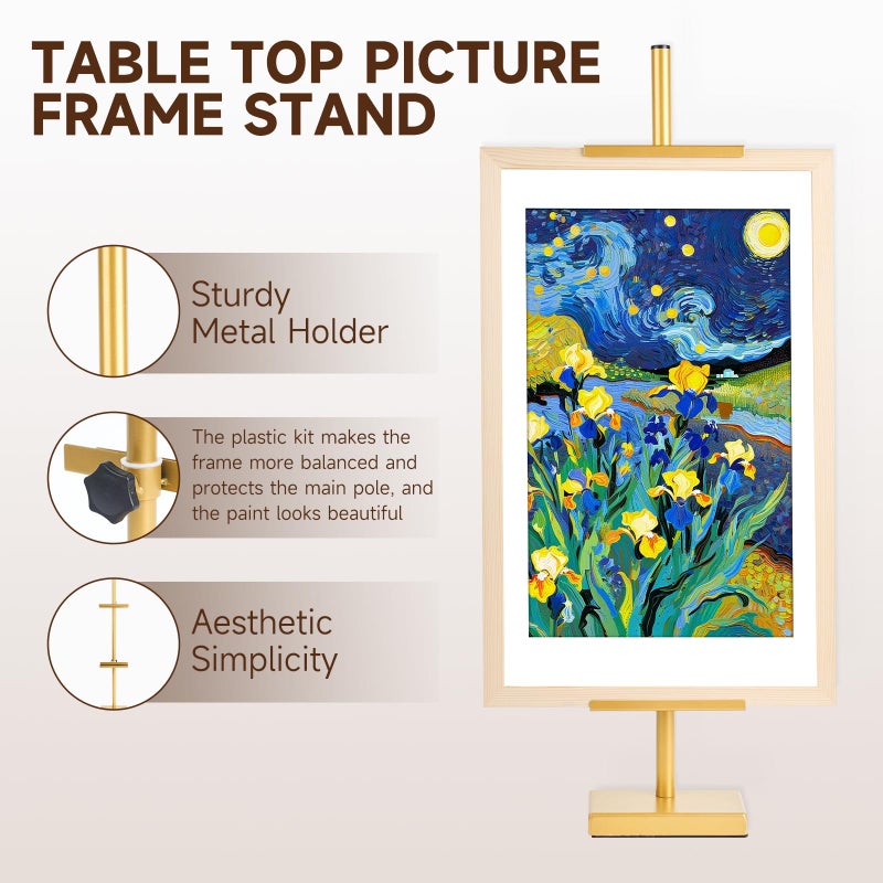 Pelesaurea Adjustable Tabletop Easel Stand for Picture Frames up to 29" H - Metal Frame Holder Stand for Sign, Artwork, Canvas Display - Compact Black Small Easel Stands for Home Office Galleries (Golden) - Image 4