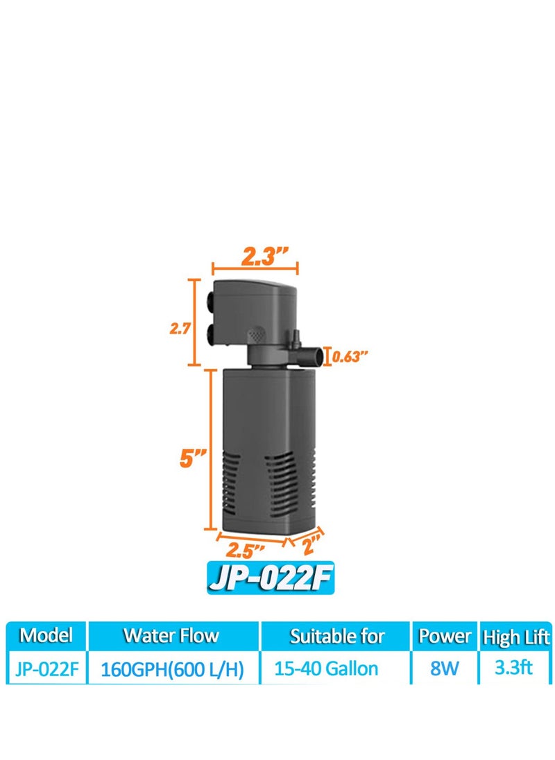 Fish Tank Filter Aquarium Internal Filter for 15-40 Gallon Tank Crystal Clear Aquarium Filters Submersible Pump Filter System Turtle Tank Accessories for Fish Tank Water Clean