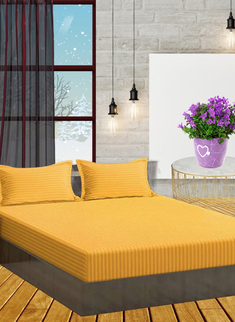 Blueberry Golden Striped Double Bed Sheet Sets Cotton 3 Piece Set Deep Pocket 150x200+20cm - Image 1