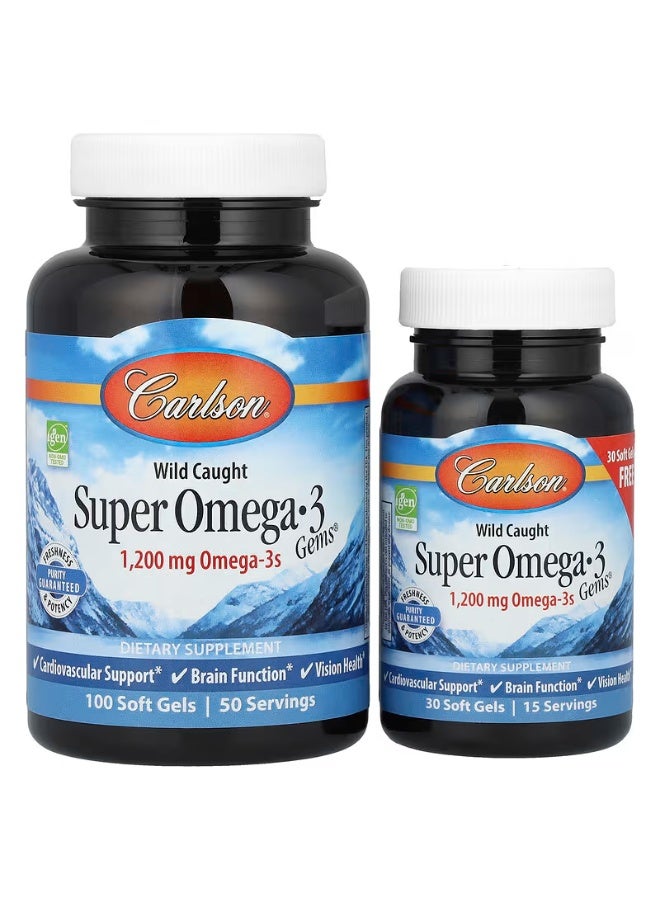 كارلسون‏, Super Omega-3 Gems®‎ البرية، 100 + 30 كبسولة هلامية - Image 1
