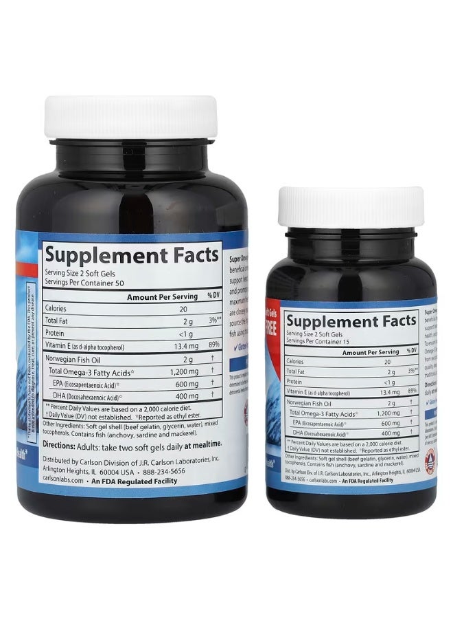 كارلسون‏, Super Omega-3 Gems®‎ البرية، 100 + 30 كبسولة هلامية - Image 2