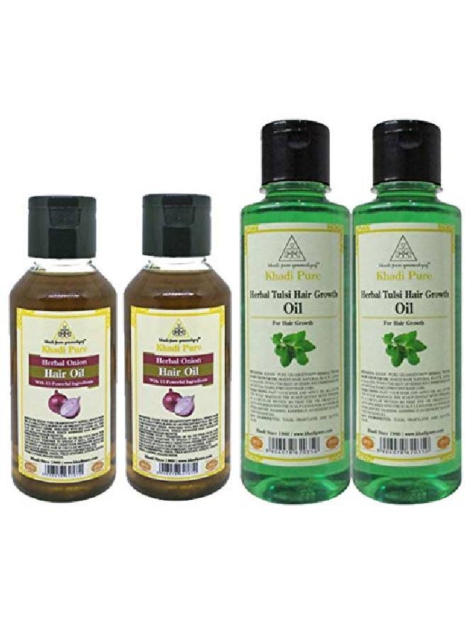 Khadi Pure - Tulsi Hair Growth & Onion(Small) Hair Oil 210 ml (Pack of 4) - Image 1
