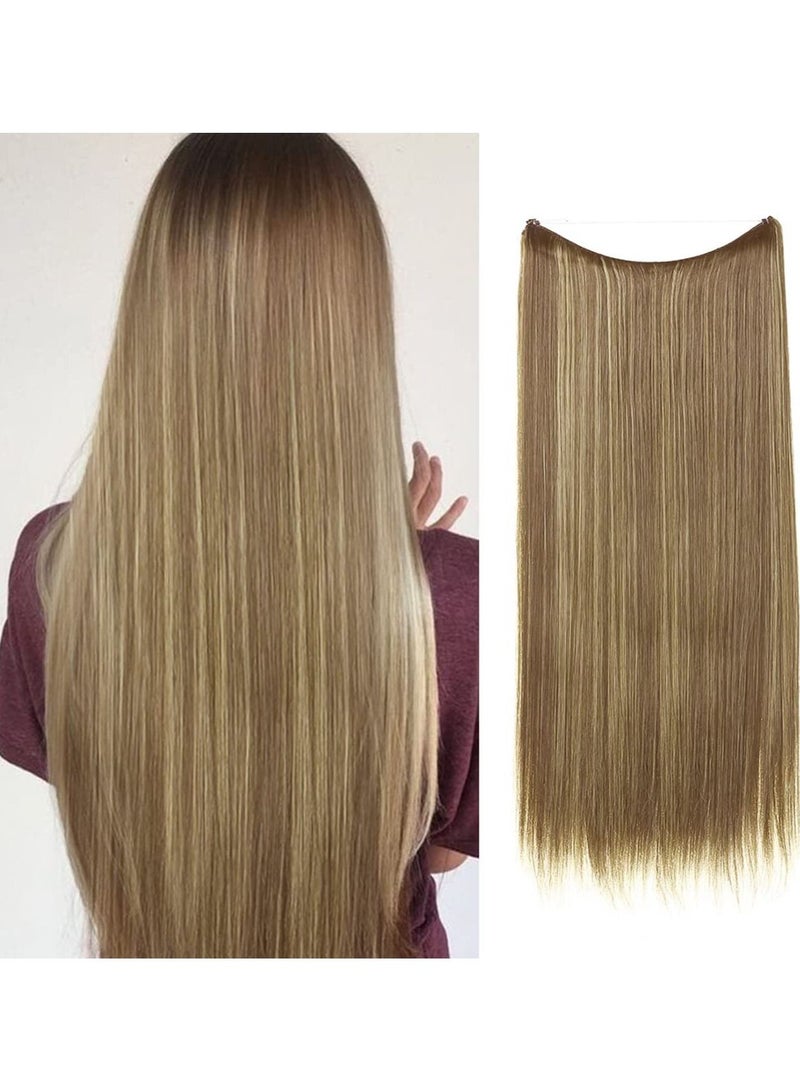 إستيل وصلات شعر مستقيمة رماد بني متوسط ​​مع أشقر رماد تسليط الضوء على قطع الشعر الاصطناعية ربطة رأس سلكية سرية للنساء 14 بوصة 3.2 أونصة ألياف مقاومة للحرارة بدون مشبك - Image 1