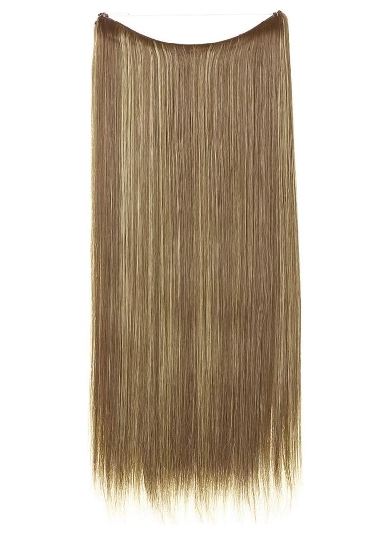 إستيل وصلات شعر مستقيمة رماد بني متوسط ​​مع أشقر رماد تسليط الضوء على قطع الشعر الاصطناعية ربطة رأس سلكية سرية للنساء 14 بوصة 3.2 أونصة ألياف مقاومة للحرارة بدون مشبك - Image 2