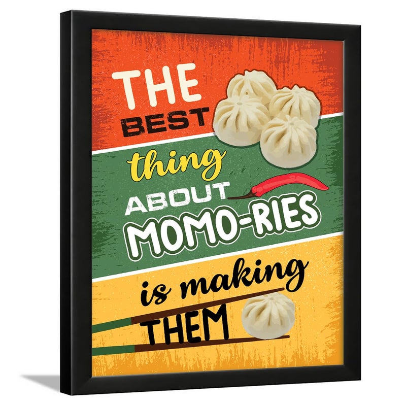 Chaka Chaundh Chaka Chaundh Kitchen quotes wall frames Momos Poster for Restaurant Mess Bakery Cookery Momos Framed Posters for kitchen Dining quotes wall frames 14 X 11 Inches