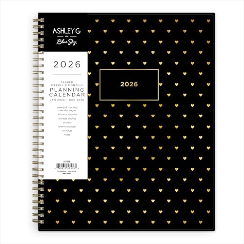 Blue Sky Ashley G 2026 Weekly and Monthly Planner Calendar January 2026 December 2026 85 x 11 Flexible Cover Durable Twin Wire Binding Laminated Tabs Pocket Stickers Sweetheart Black - Image 1