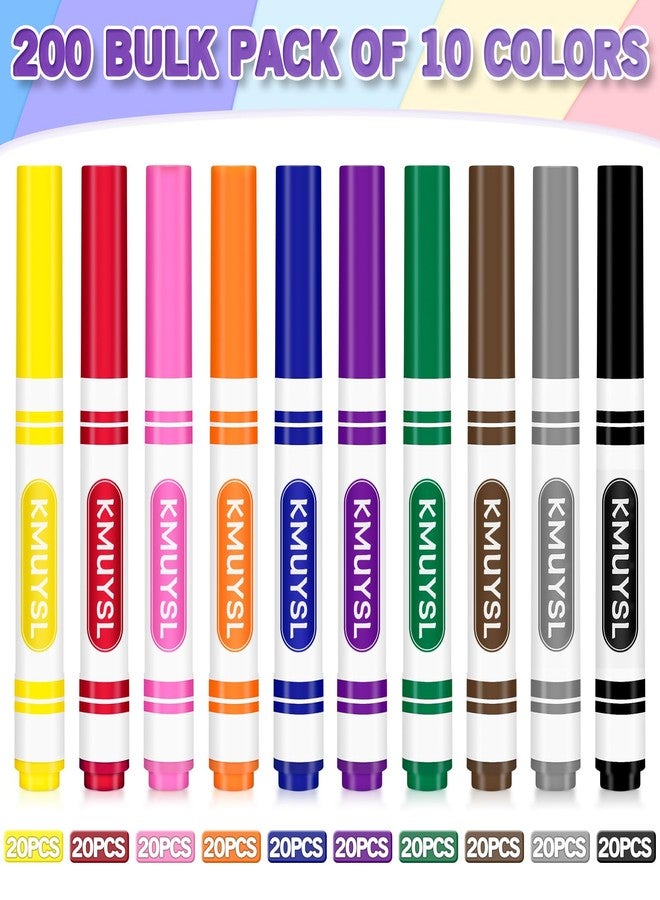 KMUYSL 200 Count Washable Markers Bulk, 10 Assorted Colors - Broad Line Conical Tip Coloring Markers for Kids, School Art Supplies & Back to School Supplies, Teacher Classroom Must Haves - Image 5
