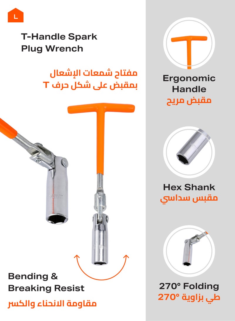 Spark Plug T-Wrench -21mm Orange- Universal Joint Wrench with Ergonomic Handle -for Automotive Engine Maintenance, Car Repair, Spark Plug Removal and Installation -for DIY and Professional Use - Image 3