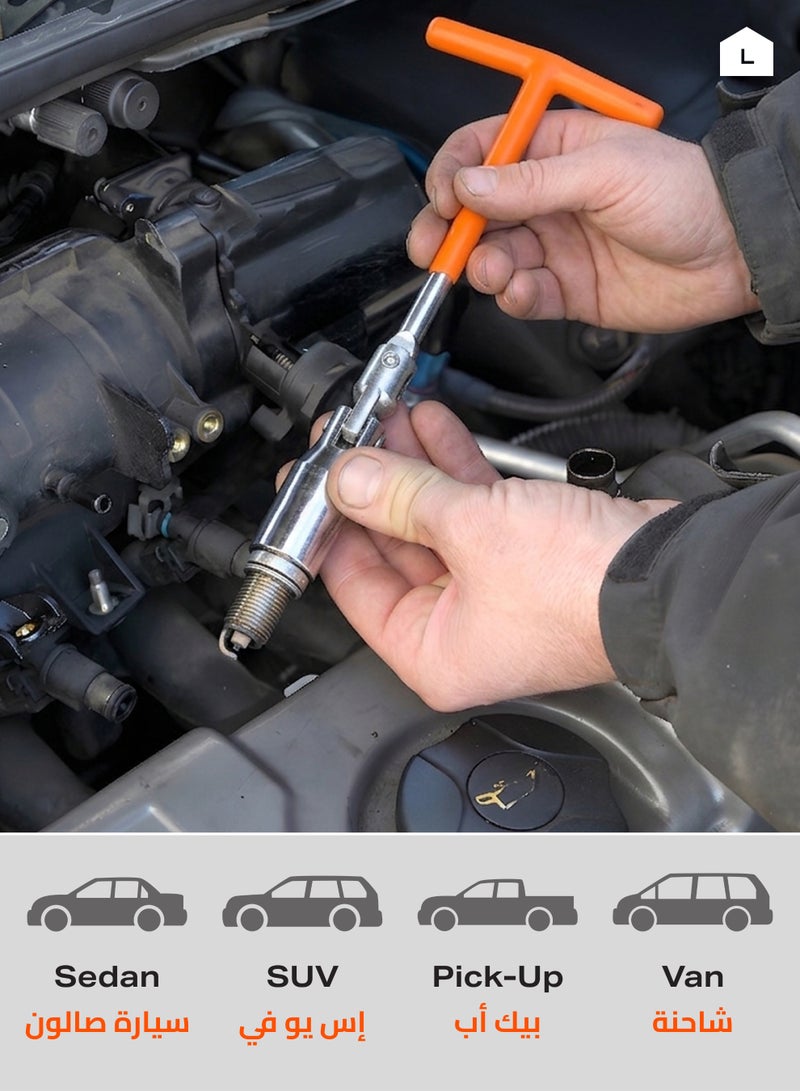Spark Plug T-Wrench -21mm Orange- Universal Joint Wrench with Ergonomic Handle -for Automotive Engine Maintenance, Car Repair, Spark Plug Removal and Installation -for DIY and Professional Use - Image 4