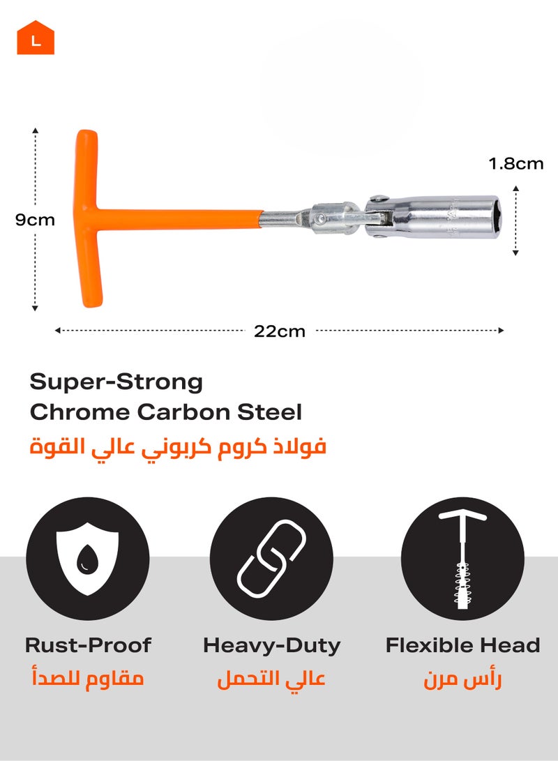 Spark Plug T-Wrench -21mm Orange- Universal Joint Wrench with Ergonomic Handle -for Automotive Engine Maintenance, Car Repair, Spark Plug Removal and Installation -for DIY and Professional Use - Image 2