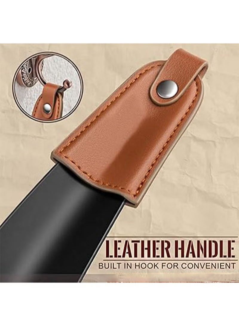 أبوستيم قطعتان من ملقط الأحذية المعدني صغير الحجم، مقاس صغير 16 سم بمقبض جلدي، ملعقة أحذية من الفولاذ المقاوم للصدأ قصيرة لكبار السن والأطفال (أسود + فضي) - Image 4