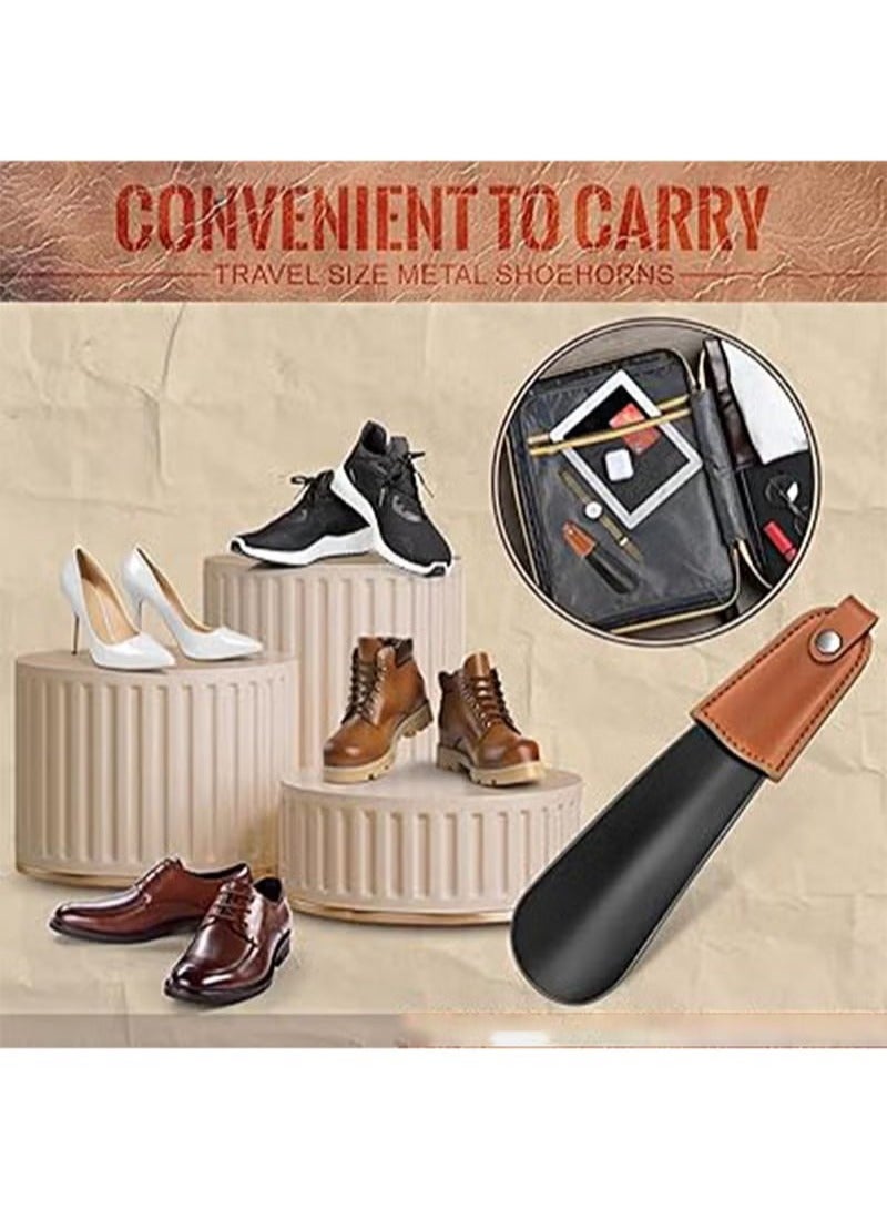 أبوستيم قطعتان من ملقط الأحذية المعدني صغير الحجم، مقاس صغير 16 سم بمقبض جلدي، ملعقة أحذية من الفولاذ المقاوم للصدأ قصيرة لكبار السن والأطفال (أسود + فضي) - Image 5