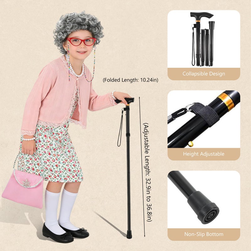 WooHand Grandma Costume for Kids 100 Day of School Costume for Girls Old Lady Granny Dress Up 100th Day of School Outfit Shirt Wig Ages 8-10 Pink - Image 5