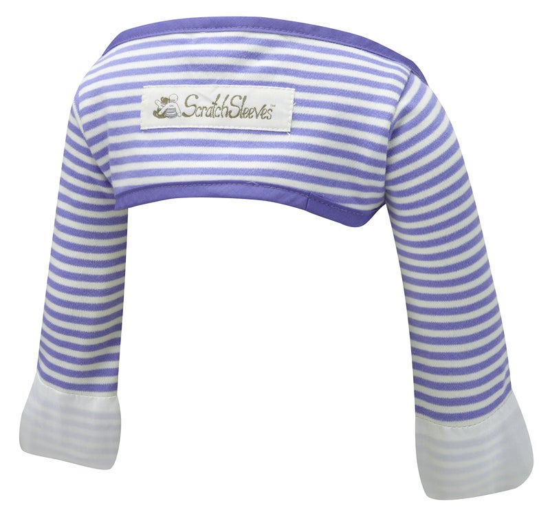 ScratchSleeves | Baby Boys' Stay-On Scratch Mitts | Stripes | Blue and Cream | 18-21m - Image 1