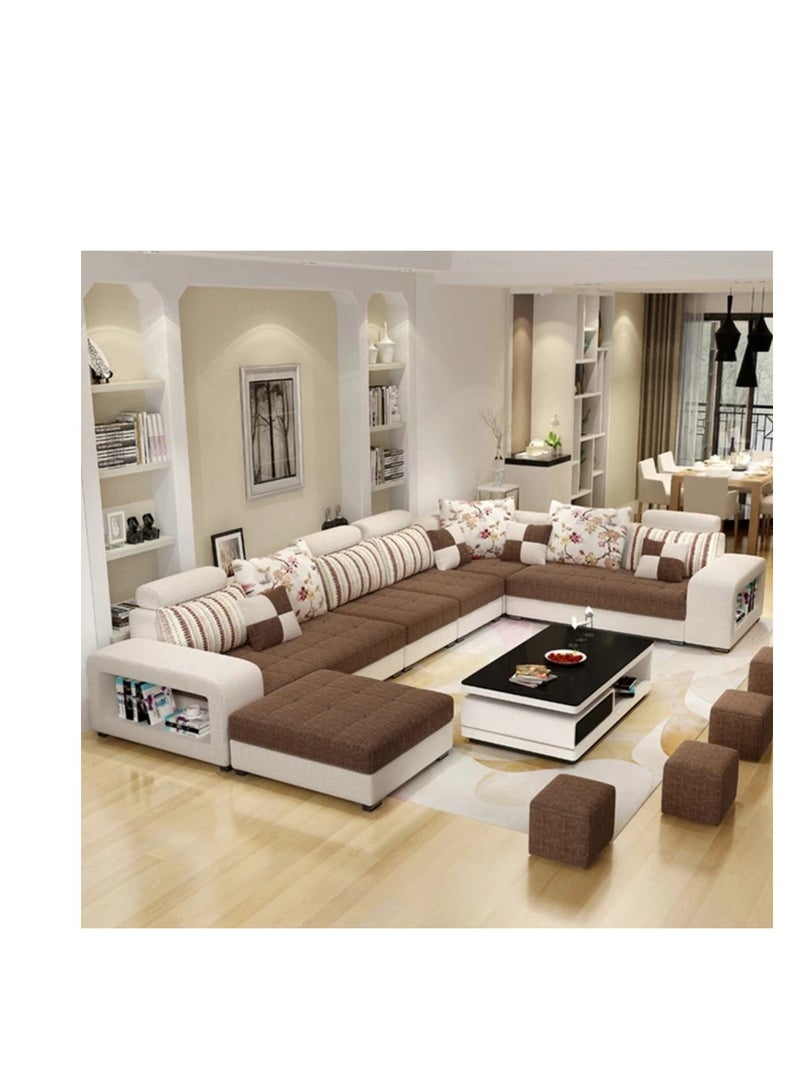 Ripple FURNITURE Simple Leisure  Fashion Fabric Combination Living Room Sofa  Set Brown L Shape 7 Seater 398X90X85 - Image 1