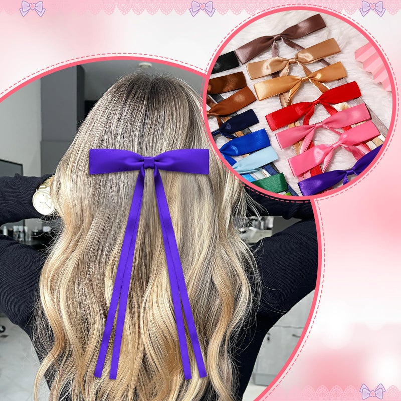 Mimorou 40 Pcs Bow Hair Clips Bulk Multicolor Bow Barrettes Set Hair Accessories with Long Tail Ribbon Bowknot Barrettes Clip and Tassel Colorful Valentine's Day Galentines Women Gift(Rich Colors) - Image 3