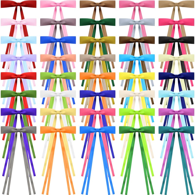 Mimorou 40 Pcs Bow Hair Clips Bulk Multicolor Bow Barrettes Set Hair Accessories with Long Tail Ribbon Bowknot Barrettes Clip and Tassel Colorful Valentine's Day Galentines Women Gift(Rich Colors) - Image 1