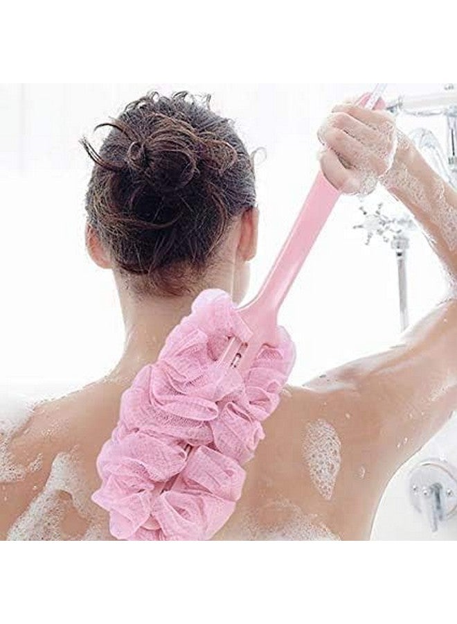 HAPPYMATES Bath Body Brush, With Loofa Long Handle Cleaning Scrubber with Loofah Sponge Shower Brush for Wet or Dry Brushing (2 Pcs Handle Brush + 2 Loofa) - Image 1
